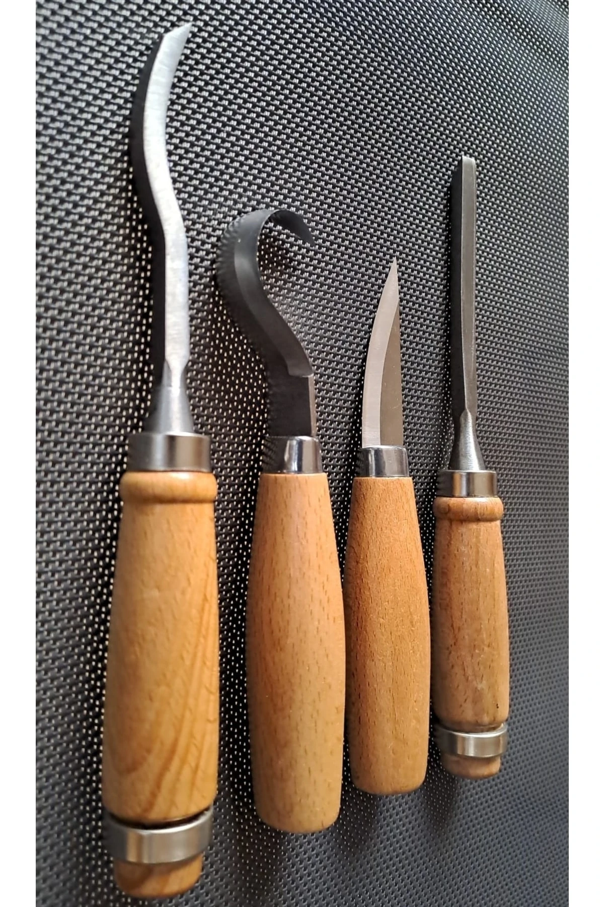 Ahşap Oyma Iskarpela Alet Seti Kaşık Heykel Kuksa Oval Düz Oyma Yontma Kıvrık Bıçağı 4lü