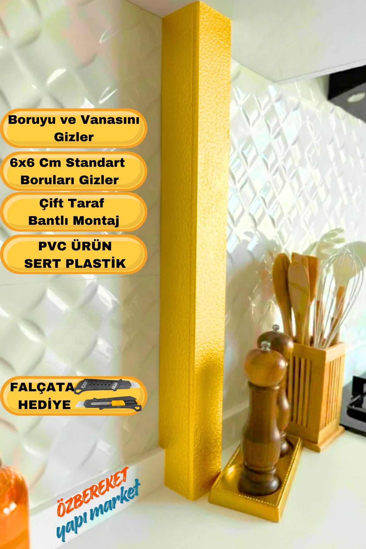 Altın Varak Desen Pratik Doğalgaz Borusu Gizleme Kanalı Kapaklı [ÖZEL ÖLÇÜ İLETİNİZ]6x6 Cm Aç-Kapa