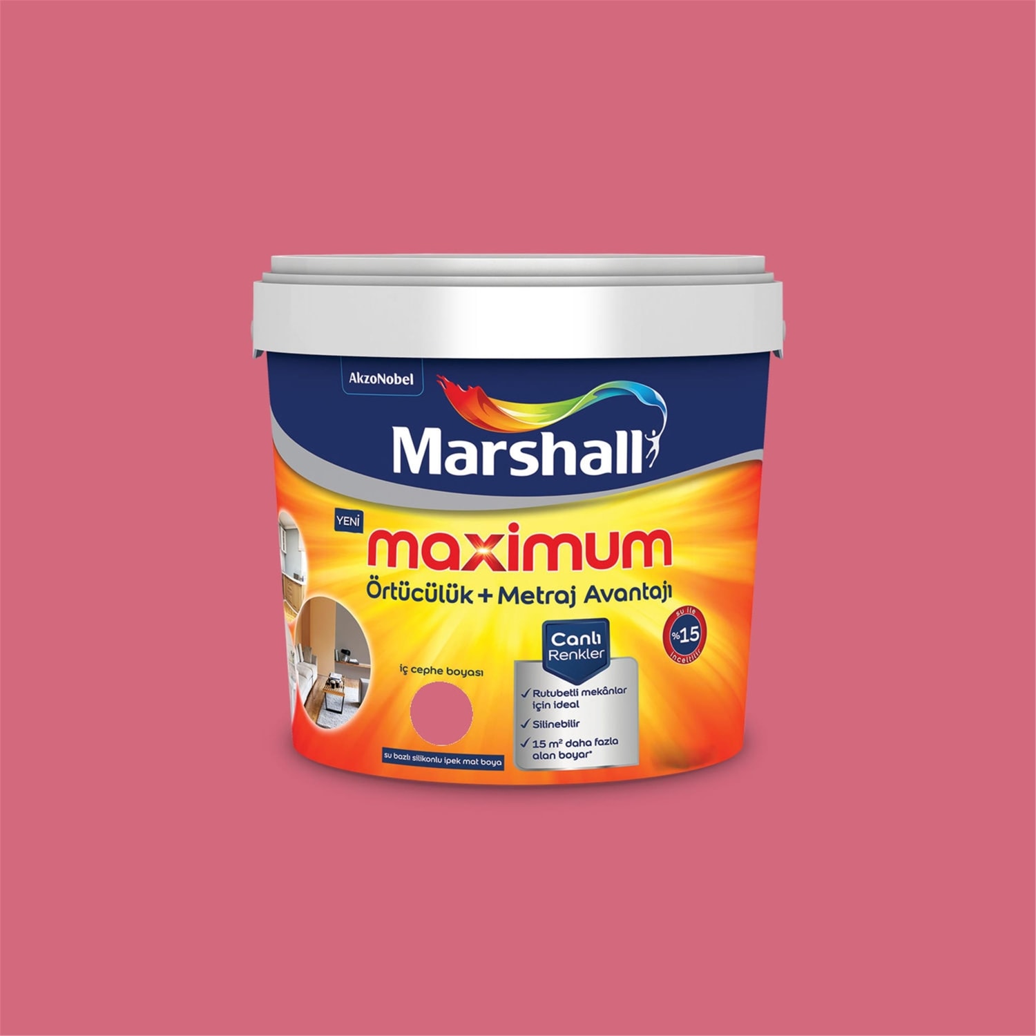 Fuşya Çiçeği 7,5 Litre Maximum Su Bazlı Silikonlu Ipek Mat Iç Cephe Boyası (MARSHALL.5309485)