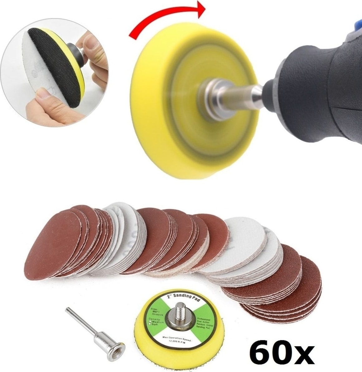 Dremel Proxxon Uyumlu Benzeri Gravür Makinası Için 5cm Çırt Taban Zımpara Seti 60 Adet Zımparalı Set