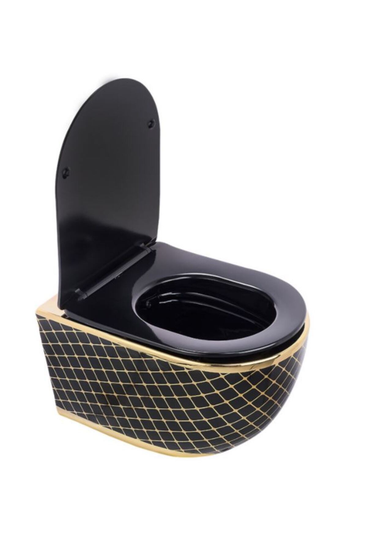 Pure Geo. Sıyah Altın Kanalsız Asma Klozet Wh-784+soft Kapak