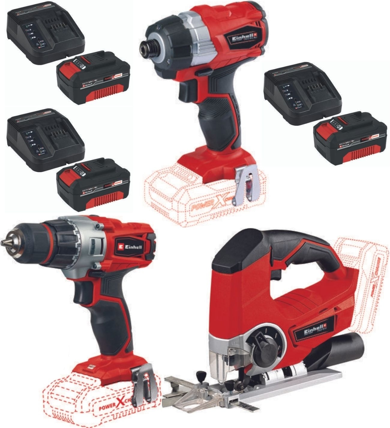 EİNHELL Te-Cı 18 Bl Vidalama Te-Cd 18/2 Matkap Te-Js 18 Dekupaj 3X4.0AH Akülü Set