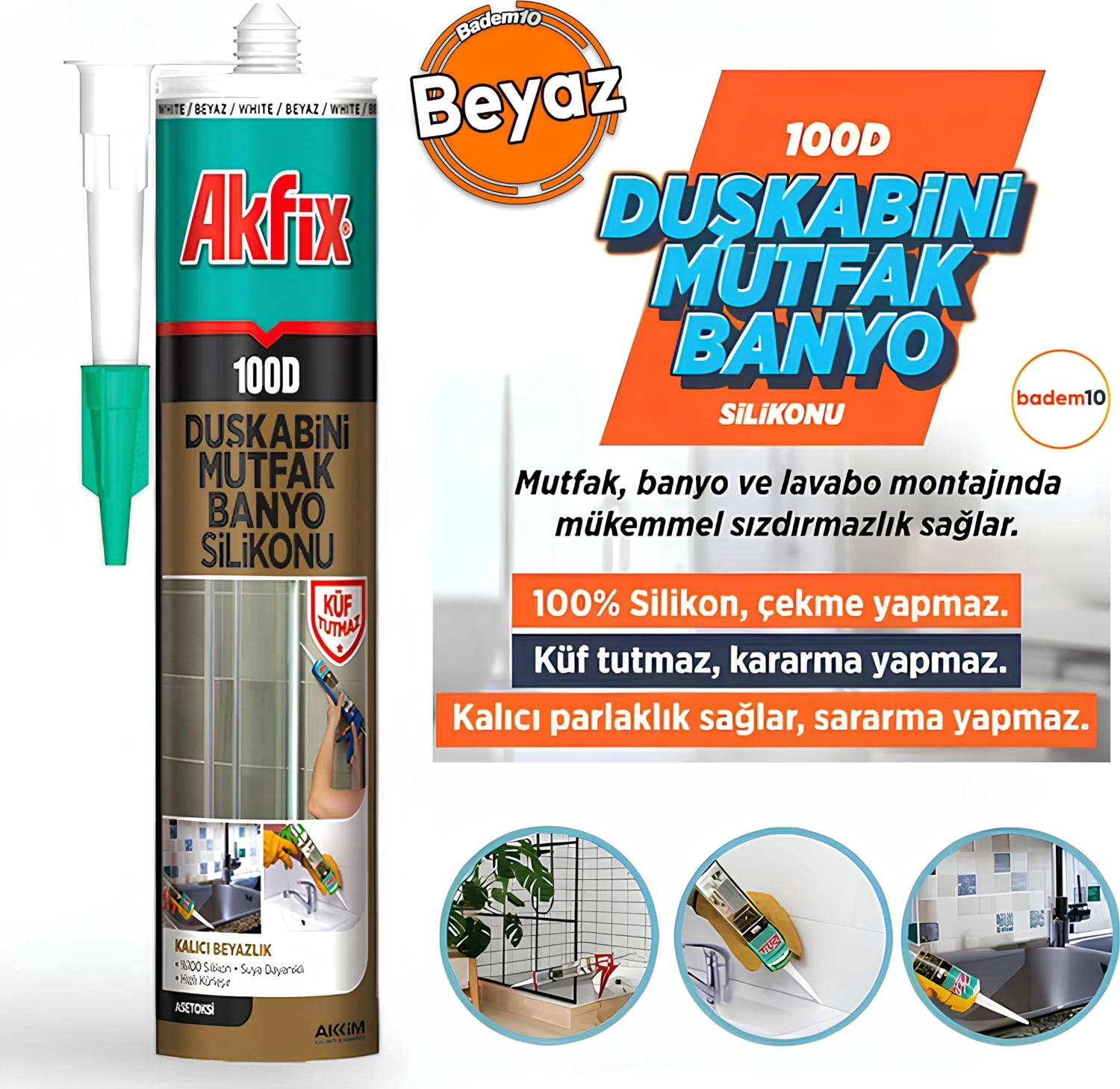 100D Beyaz Duşakabin Lavabo Küvet Pvc Plastik Silikon Silikonu Mutfak Küf Tutmaz 280 ml