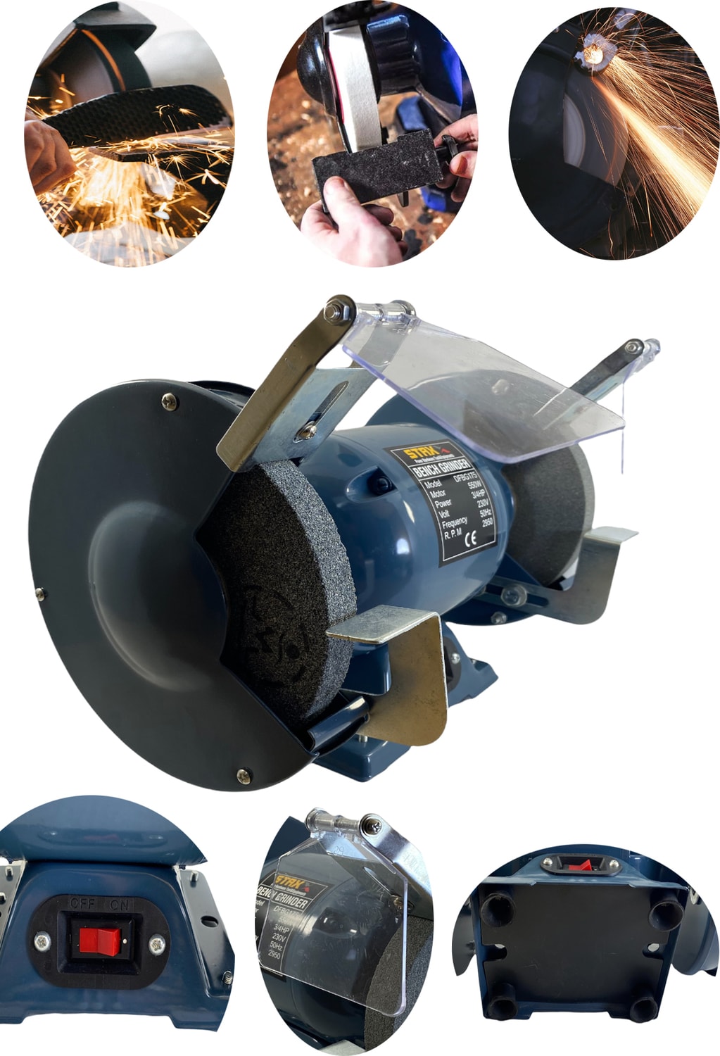 175MM 550WATT Tezgah Üstü Taşlama Makinesi Bakır Sargı Bıçak Balta Bileme Çark Taşı Taş Motoru