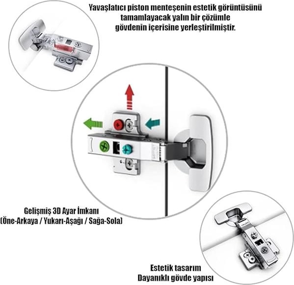 1 Çift Master Frenli Dolap Kapak Menteşesi Pistonlu Düz Tas Menteşe