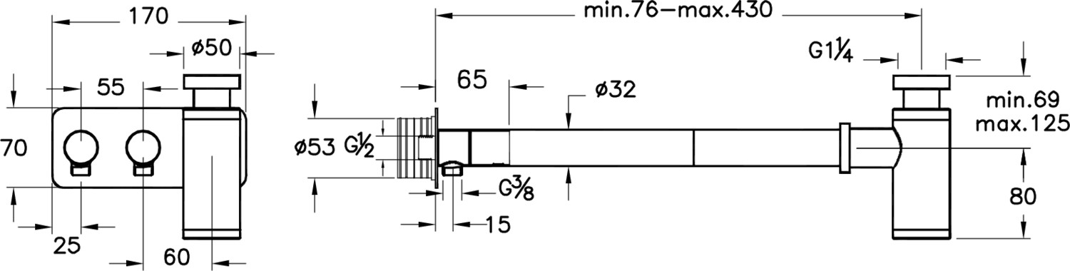 Origin A45156 Lavabo Sifon Seti, Asimetrik, Rozetli, Krom