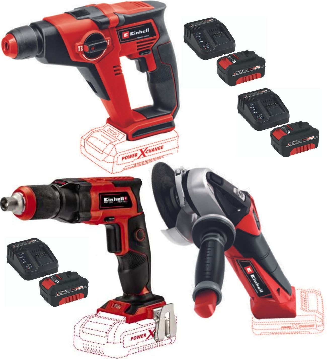 EİNHELL Te-Hd 18/12 Vidalama Matkap Te-Ag 18/115 Avuç Taşlama Te-Dy 18 Li Alçıpan Vidalama 3X4.0AH Starter Kit Akülü Set