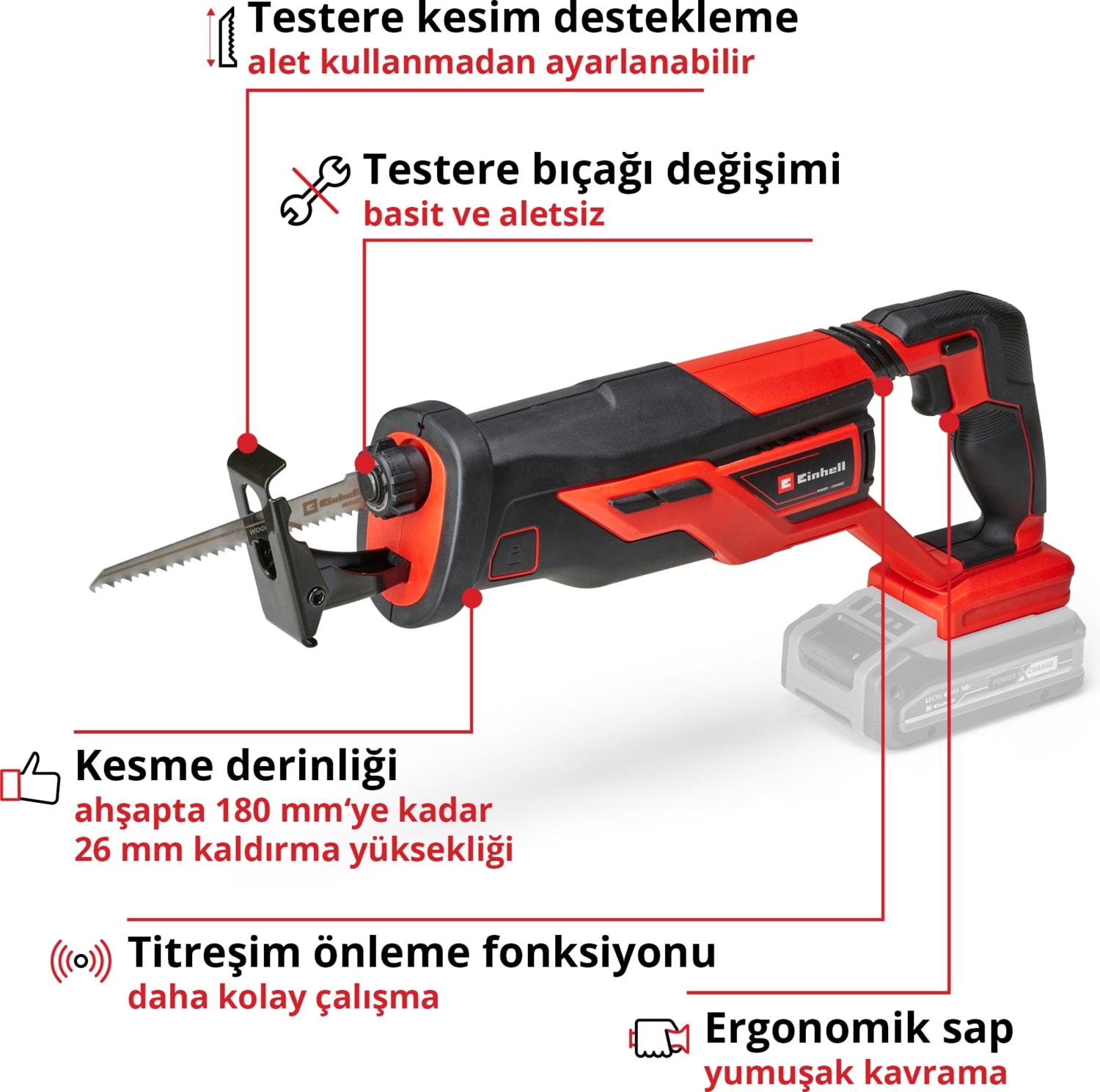 TE-AP 18/26 Li - Solo, Akülü Kılıç Testere (Akü ve şarj cihazı dahil değildir)