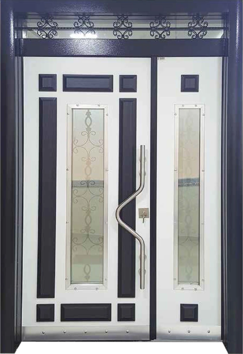 Iki Renk (Siyah - Beyaz) Kabartmalı Model Apartman Giriş Kapısı , Çelik Kapı