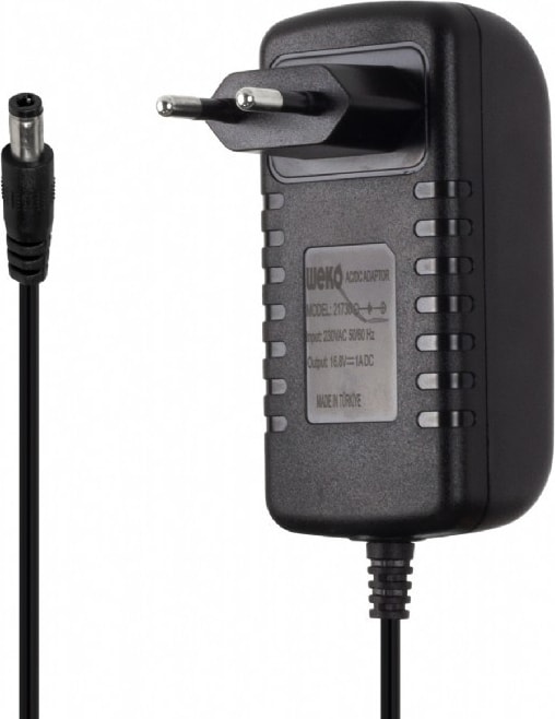 16.8 Volt - 1 Amper Kırmızı Yeşil Ledli Priz Tipi- 5.5*2.5 Uçlu Şarj Adaptörü Adaptör Siyah