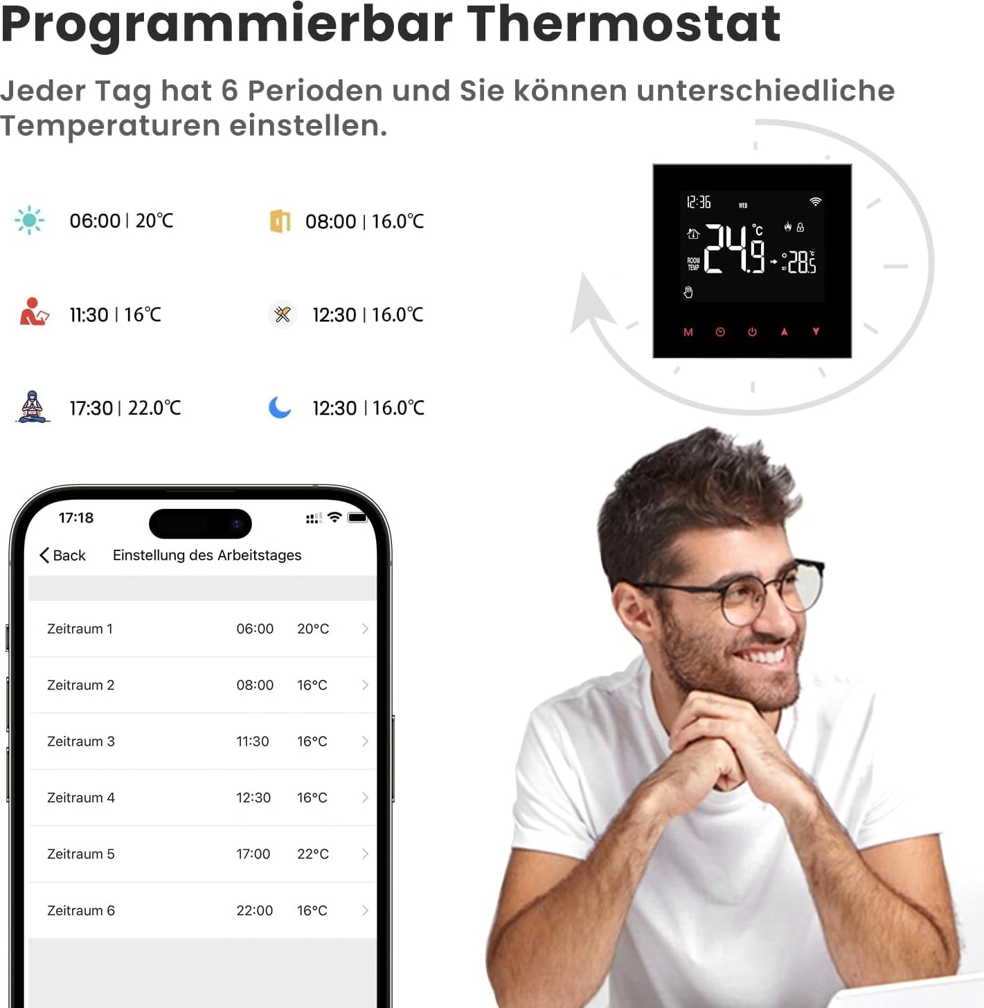 Avatto Elektrikli Yerden Isıtma Için Akıllı Wifi Termostatı, Programlanabilir Oda Termostatı, Yerden Isıtma Sistemi, Alexa, Google Home Sesli Kontrol ve Smart Life Uygulamasıyla Uyumlu, 2.4 Gh-Wlan
