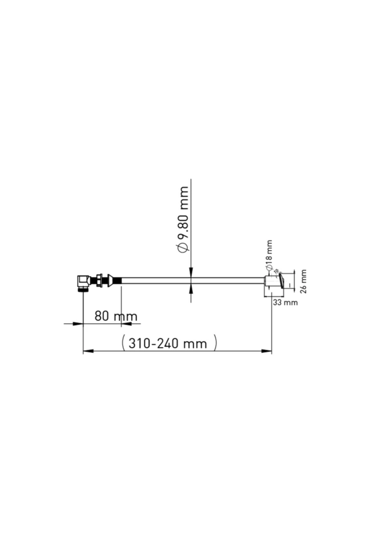 Taharet Çubuğu Borusu Paslanmaz Çelik Uçlu 10 Derece Açılı 310 Mm