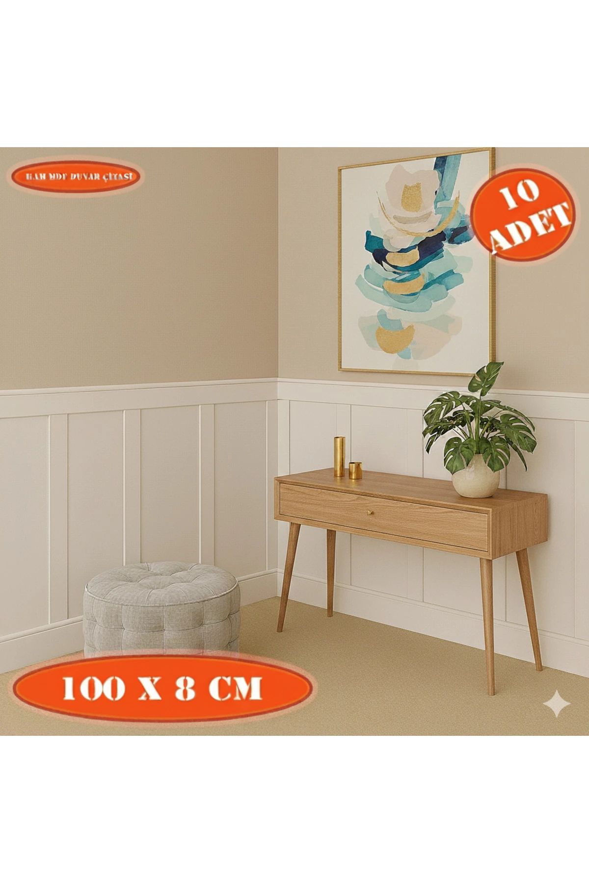 İskandinav Duvar Çıtası 100cm X 8Cm (10 ADET) Çocuk Odası Duvar Dekorasyonu Çıtası