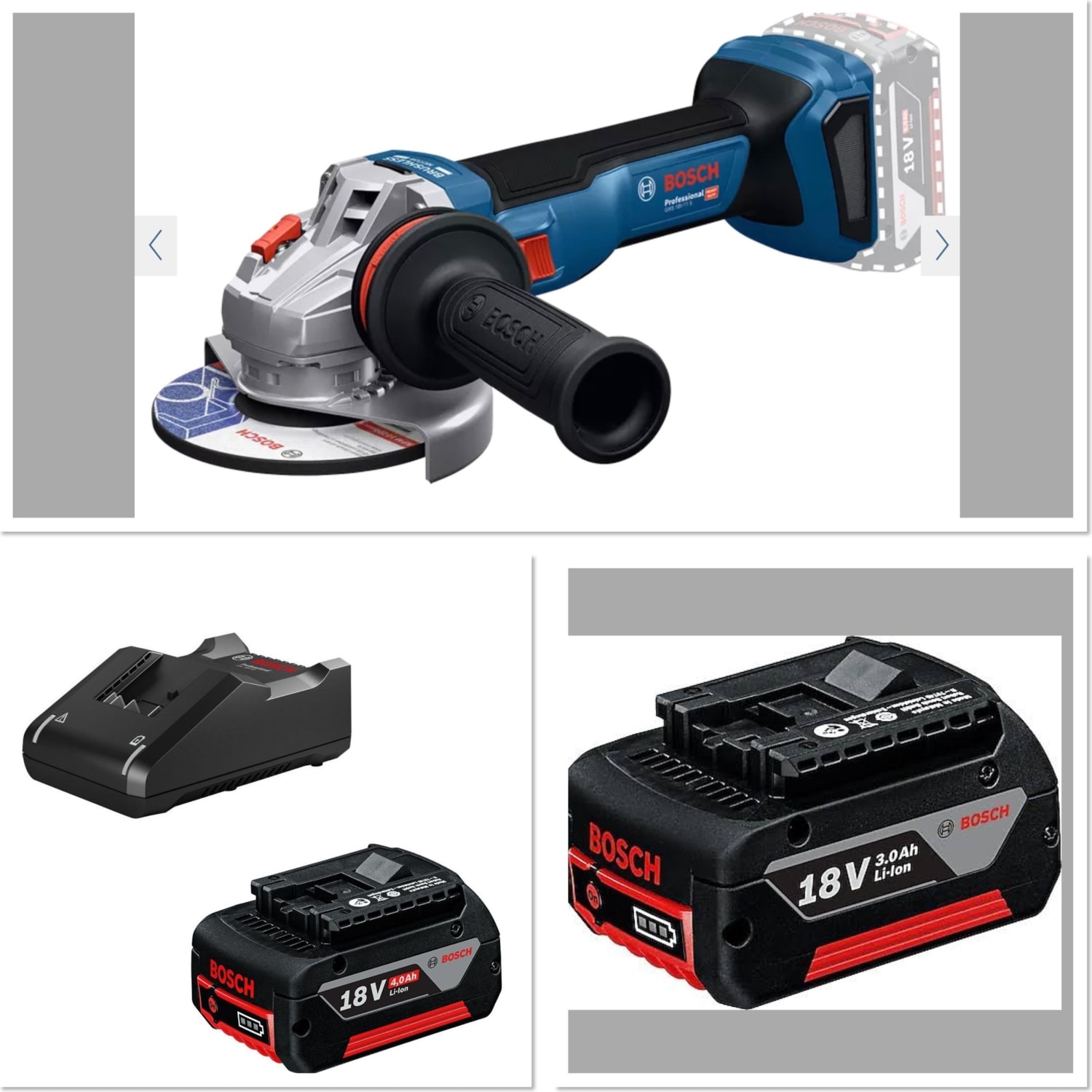 BOSCH Gws 18V-11S Devir Ayarlı Akülü Taşlama Karton Kutu 1 Ad 4.0 Ah Akü + 1 Ad 3.0 Ah Akü
