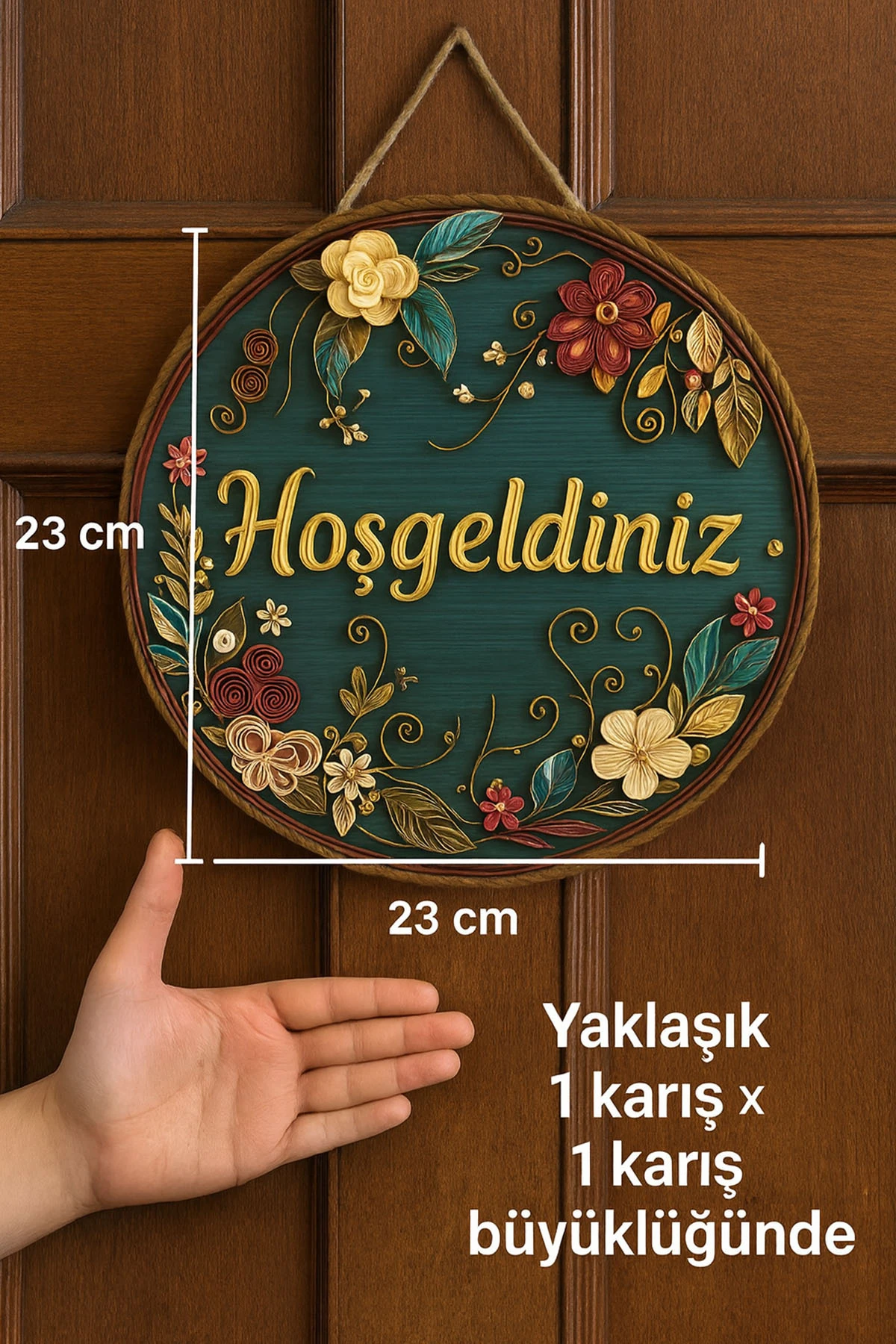 Kapı Süsü Ahşap MDF "Hoş geldiniz" Yazılı - Çiçek Desenli - UV Baskılı