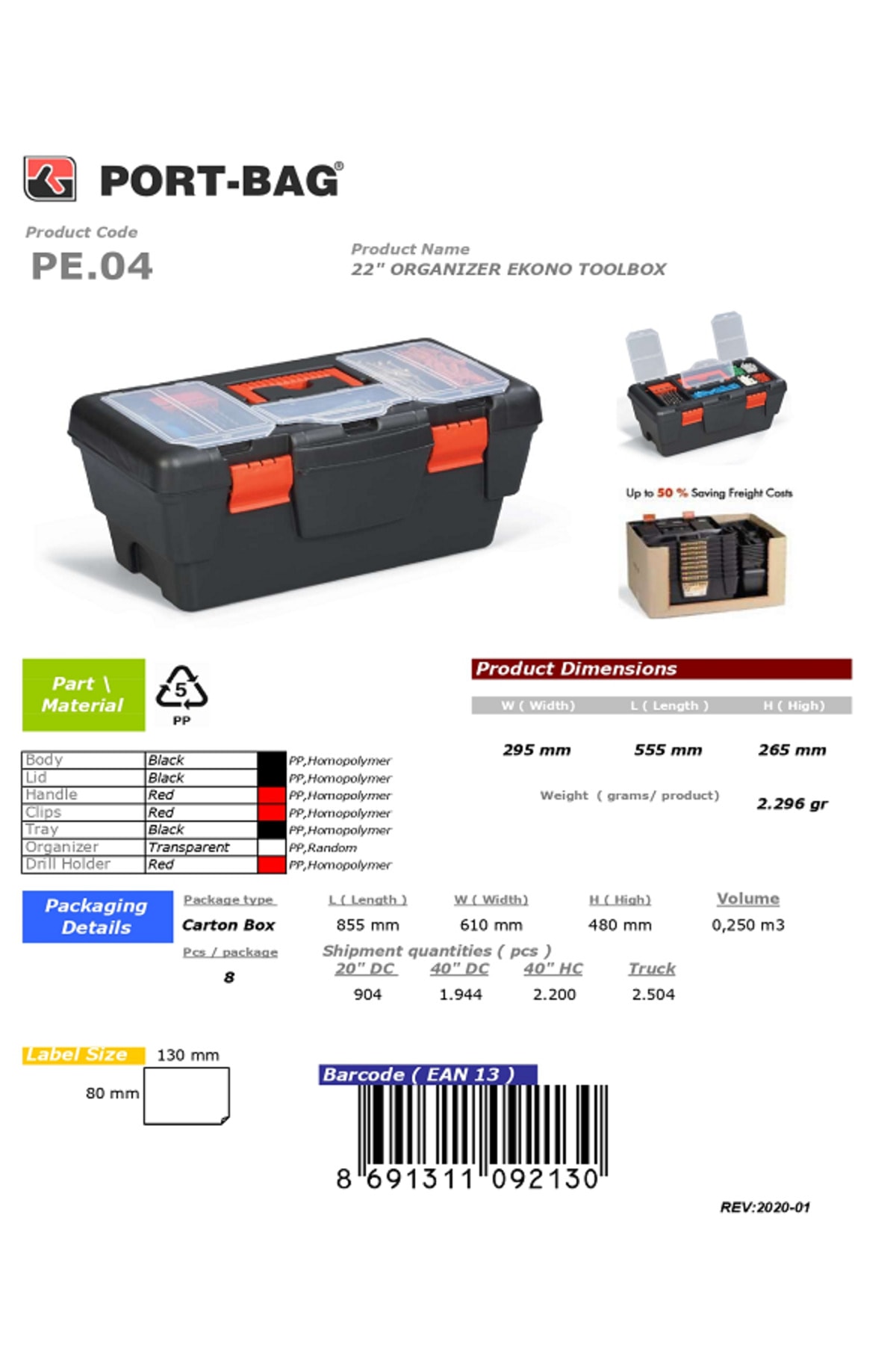ALET ÇANTASI VİDALIKLI 22 INÇ P.E.04 22"ORGANIZER EKONO  295x555x265