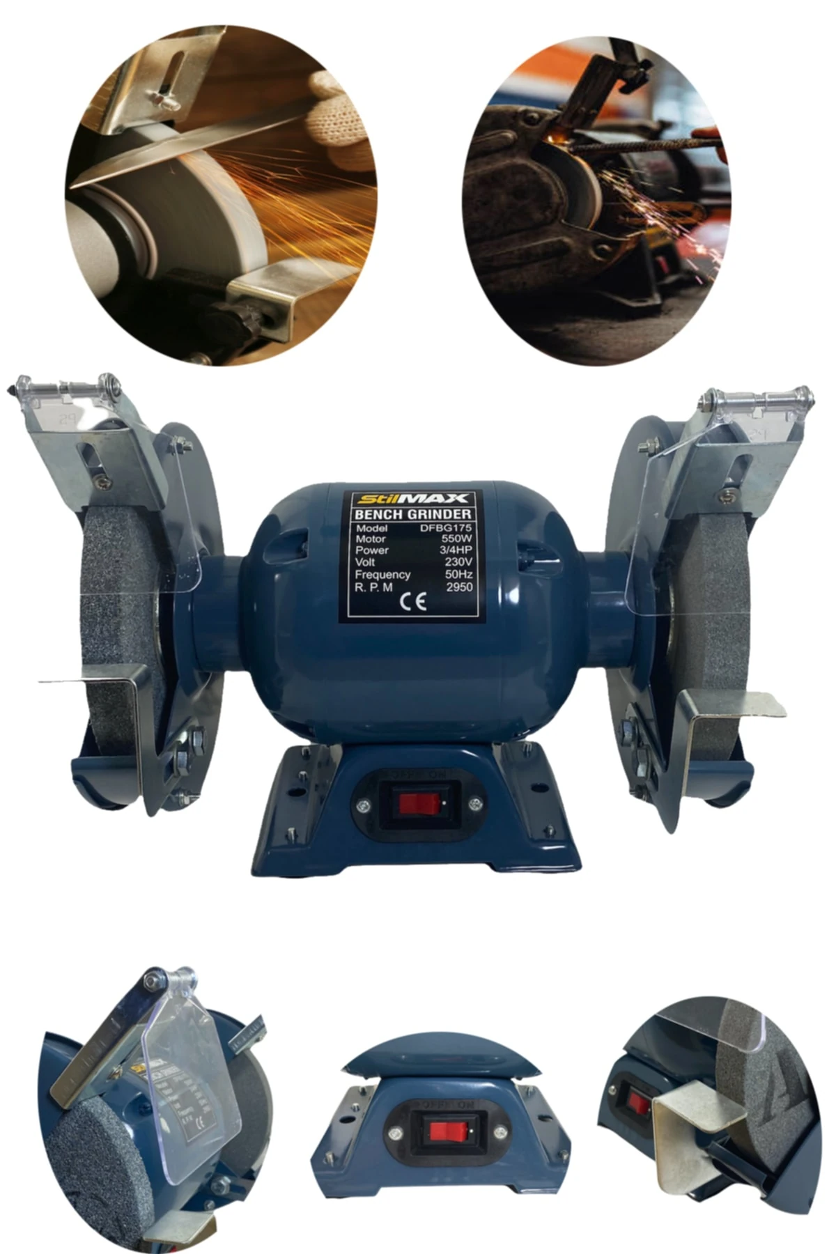 Germany Type 175mm 550watt Tezgah Üstü Taşlama Bakır Sargı Bıçak Balta Bileme Çark Taşı Taş Motoru