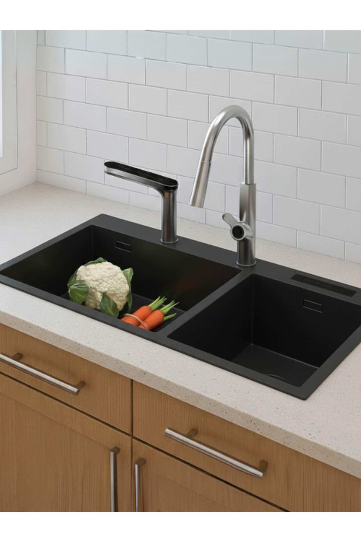 Smart Tech Kurutma Teknolojili Akıllı Mutfak Eviyesi Antrasit Renk-Meyve Sebze Kurutmalı Evye