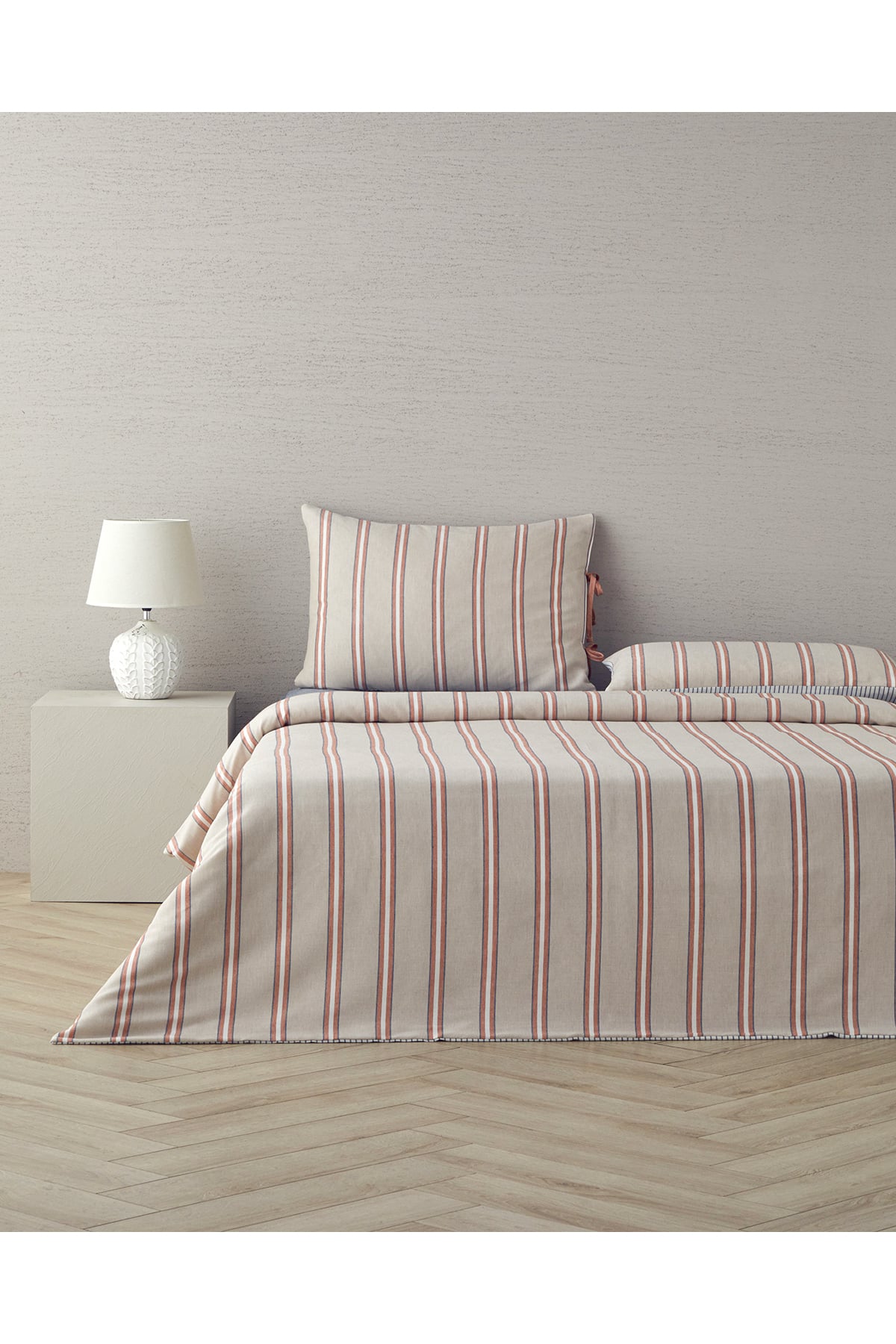 Cool Stripe İpliği Boyalı Tek Kişilik Nevresim Takımı Terracota - Bej