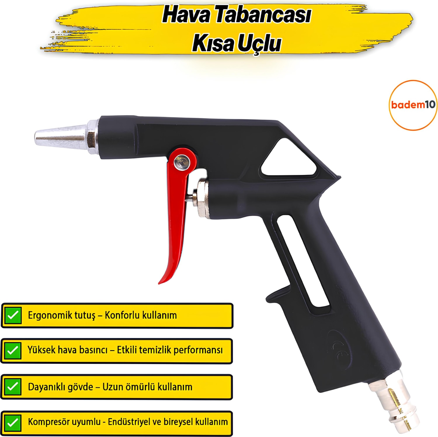Kısa Ağızlı Uçlu Profesyonel Hava Üfleme Tabancası Temizlik Toz Giderme Kompresör Tabancası