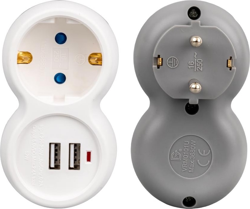 VRM0101U 250V 16A Tekli Çift Usbli Priz