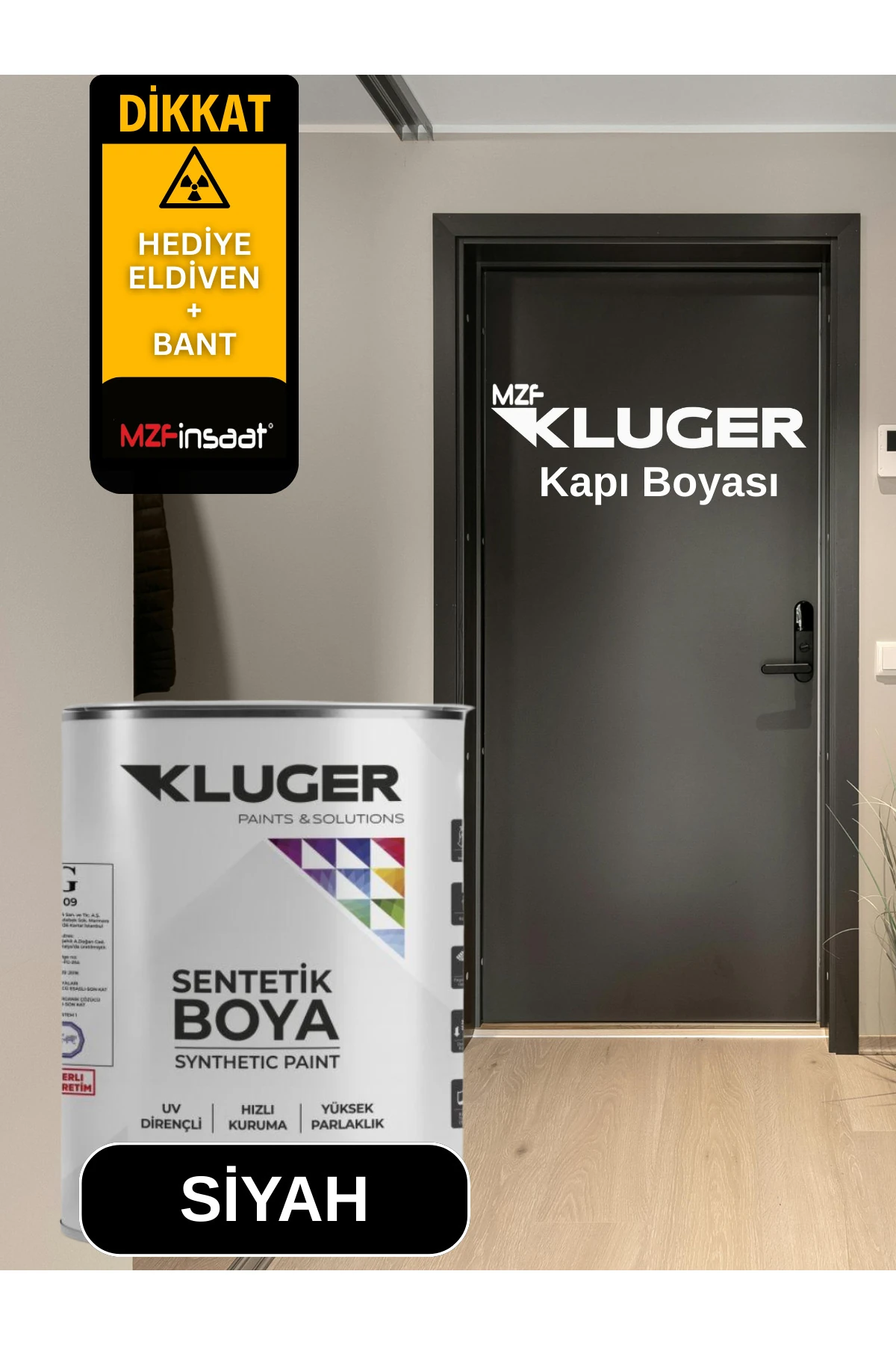 KLUGER PANEL KAPI BOYASI - YÜKSEK KAPATICILIK - KURŞUN İÇERMEZ - 18 SAATTE TAM KURUMA-SİYAH