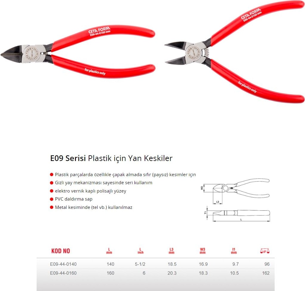 140MM E09-44-0140 Plastik Için Yan Keski