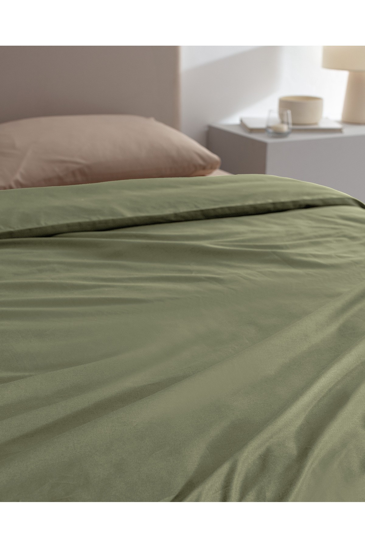 Manon King Size %100 Pamuk Ranforce Düz Nevresim - Haki