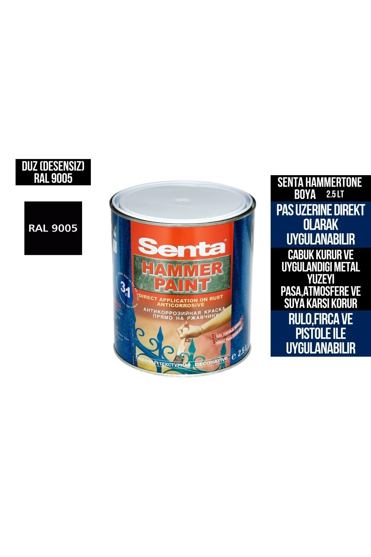 Senta Hammertone Direkt Pas Üzeri Metal Boyası 2.5 lt