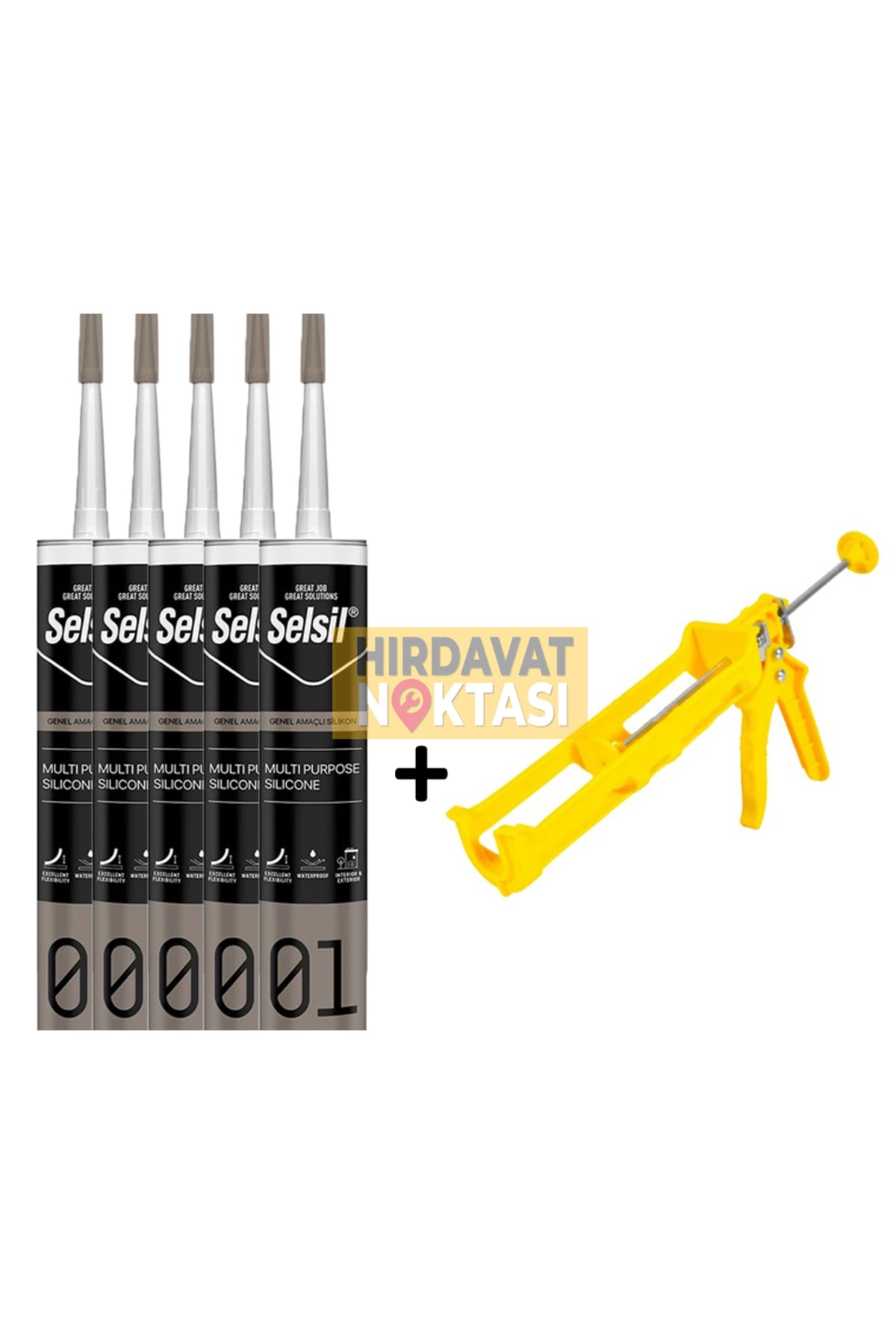 5 Adet Şeffaf Silikon (280 ml) + 1 adet Kupa Silikon Tabancası