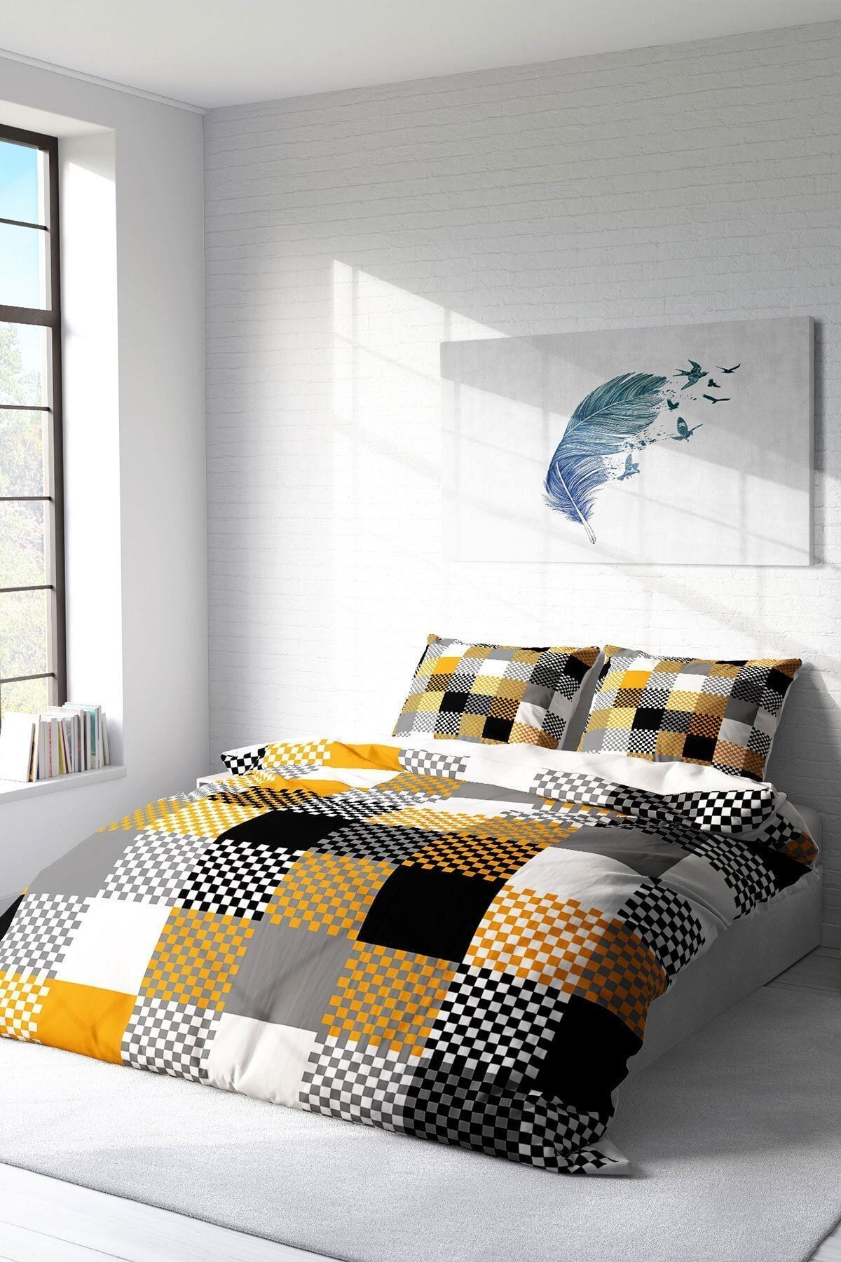 Checkers Gray Modern Çift Kişilik Nevresim Takımı