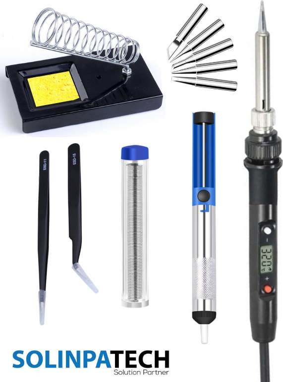 80W LCD Ekranlı Isı Ayarlı Kalem Havya Sıcaklık Ayarlanabilir Lehim Makinası ve Ucu Lehim Stand Pompa Cımbız Seti