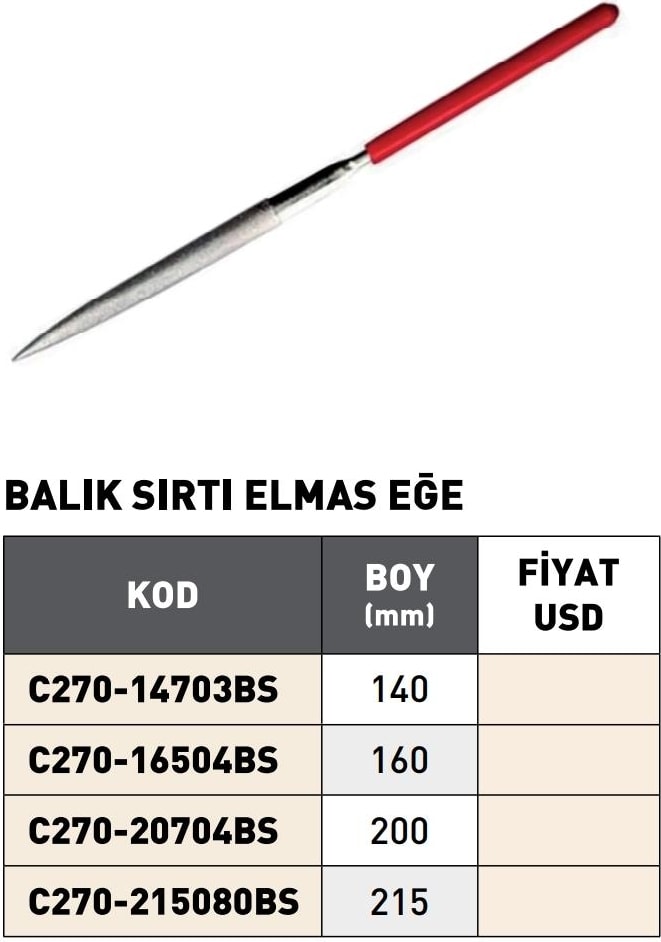 140MM Pld Balık Sırtı Elmas Eğe