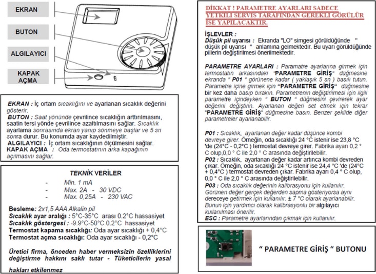 . ERT-176 RF 7006907522 Dijital Kablosuz Oda Termostatı