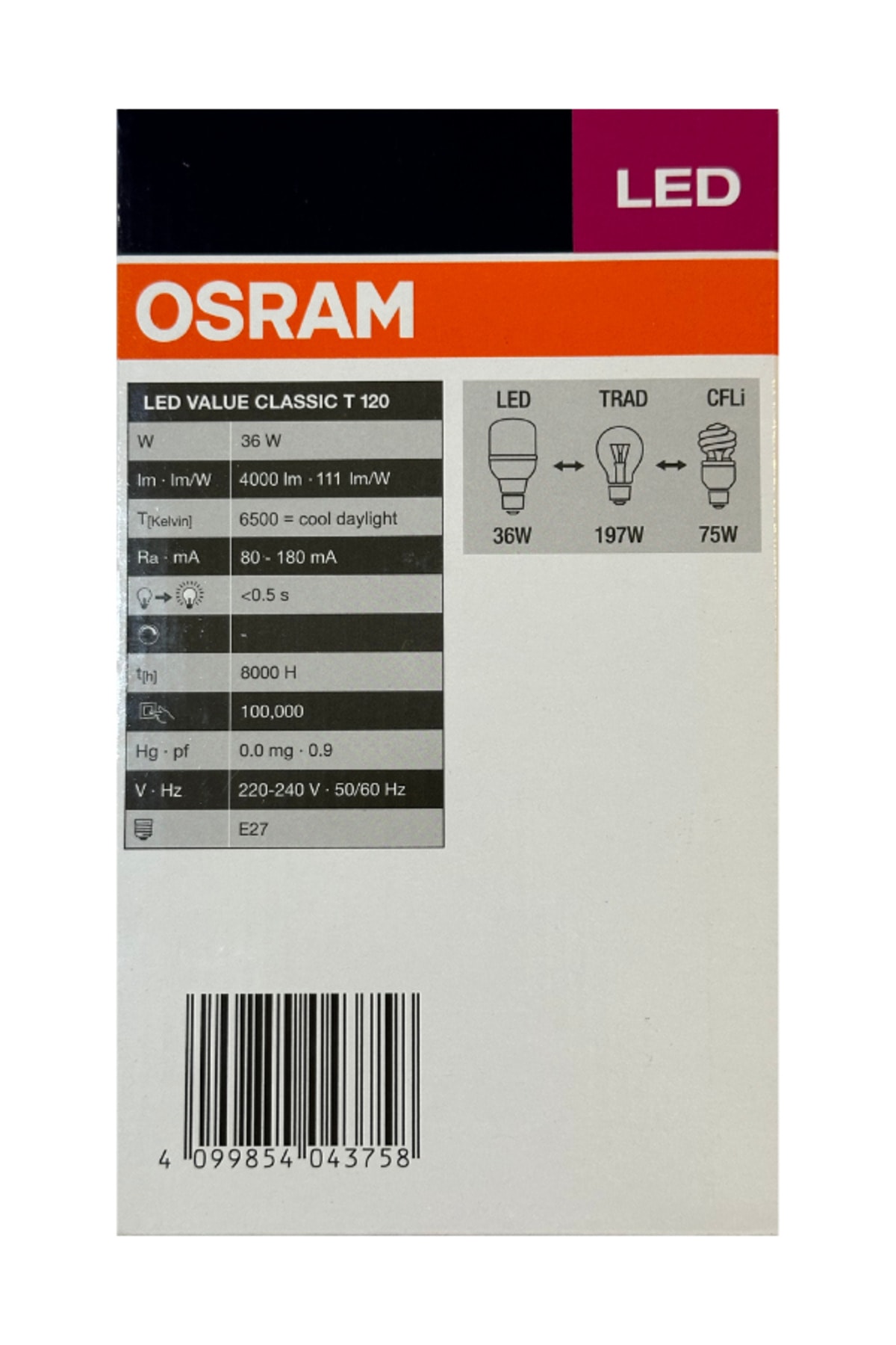 36W (197W) 6500K (Beyaz Işık) E27 Duylu Led Torch Ampul (4 Adet)