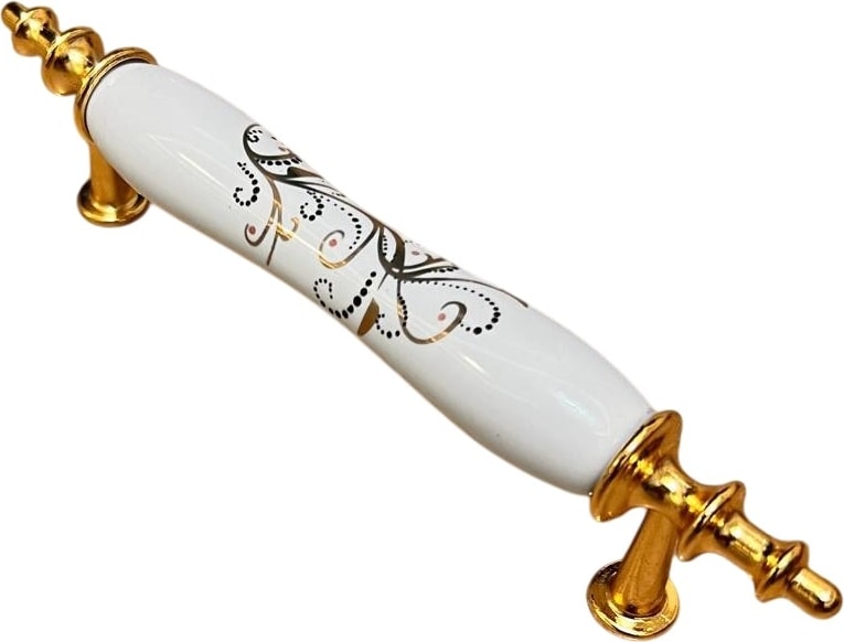 96MM (9.6cm) Öçlüsünde Porselen Çin Gülü Desenli Ayakları Altın Sarısı Çekmece Kapak Kulbu