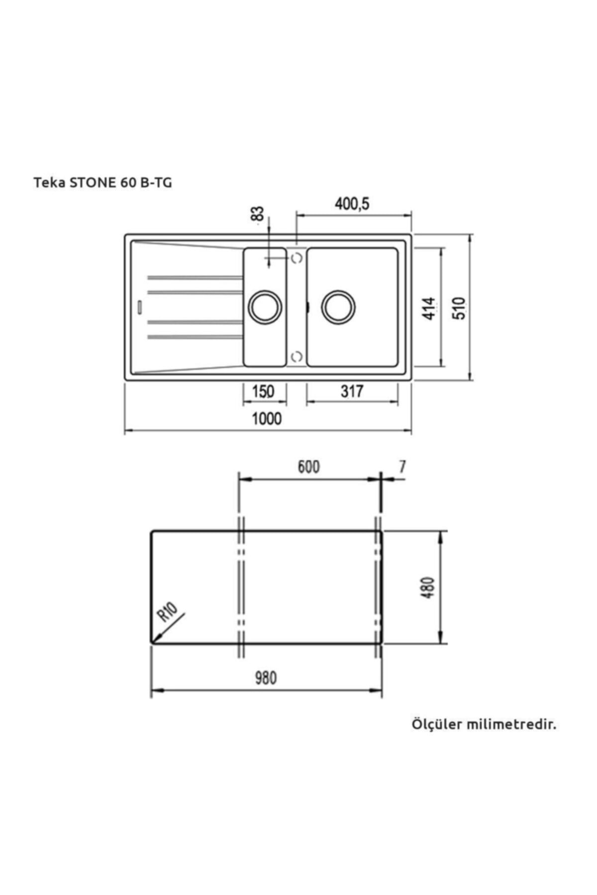 Stone 60 B-tg Auto Whıte Granit Evye, Beyaz