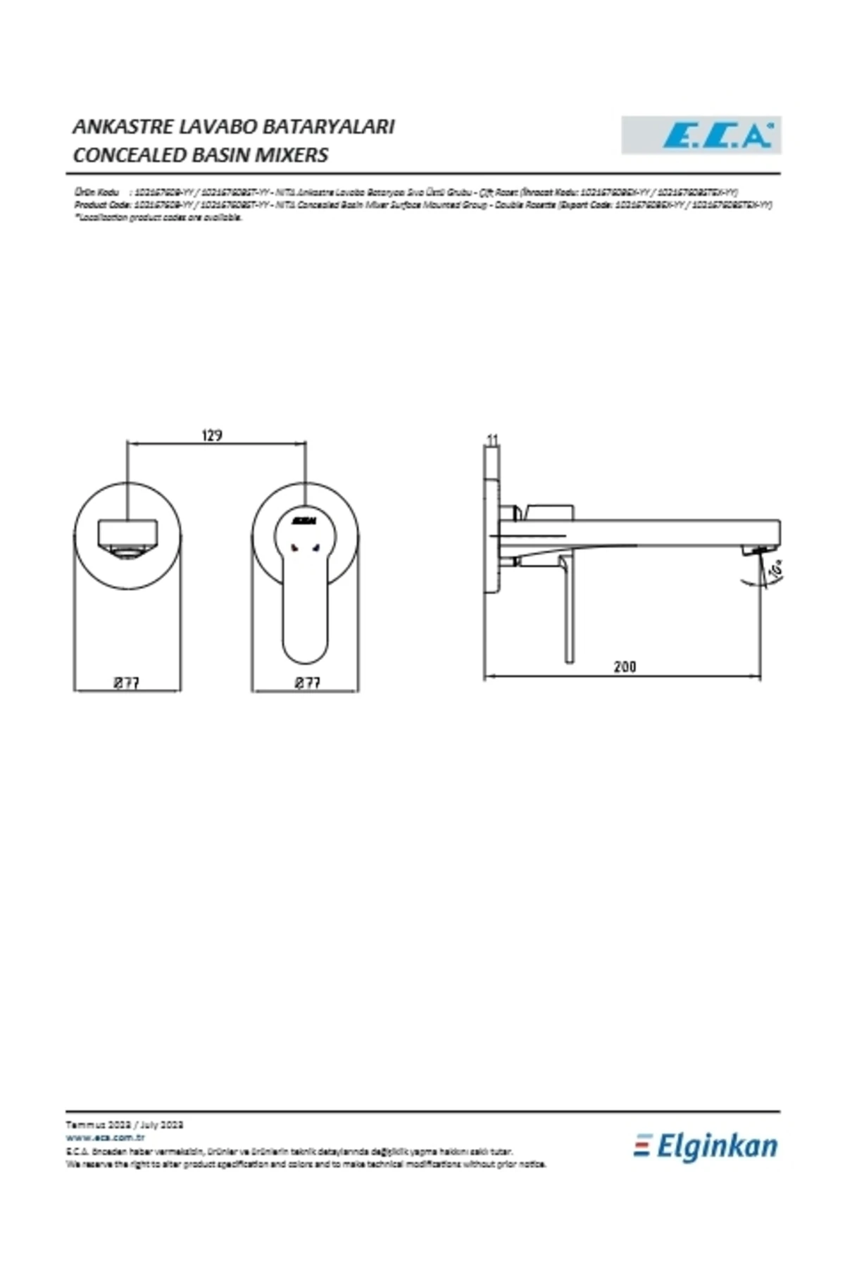 Nita Ankastre Lavabo Batarya Sıva Üstü Çift Rozet