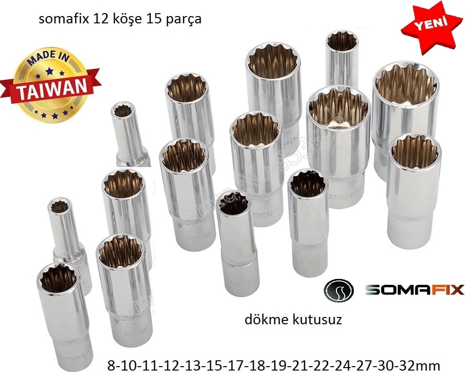 1/2 Lokma Takımı 12 Köşe Derin Lokma Dökme 15 Parça