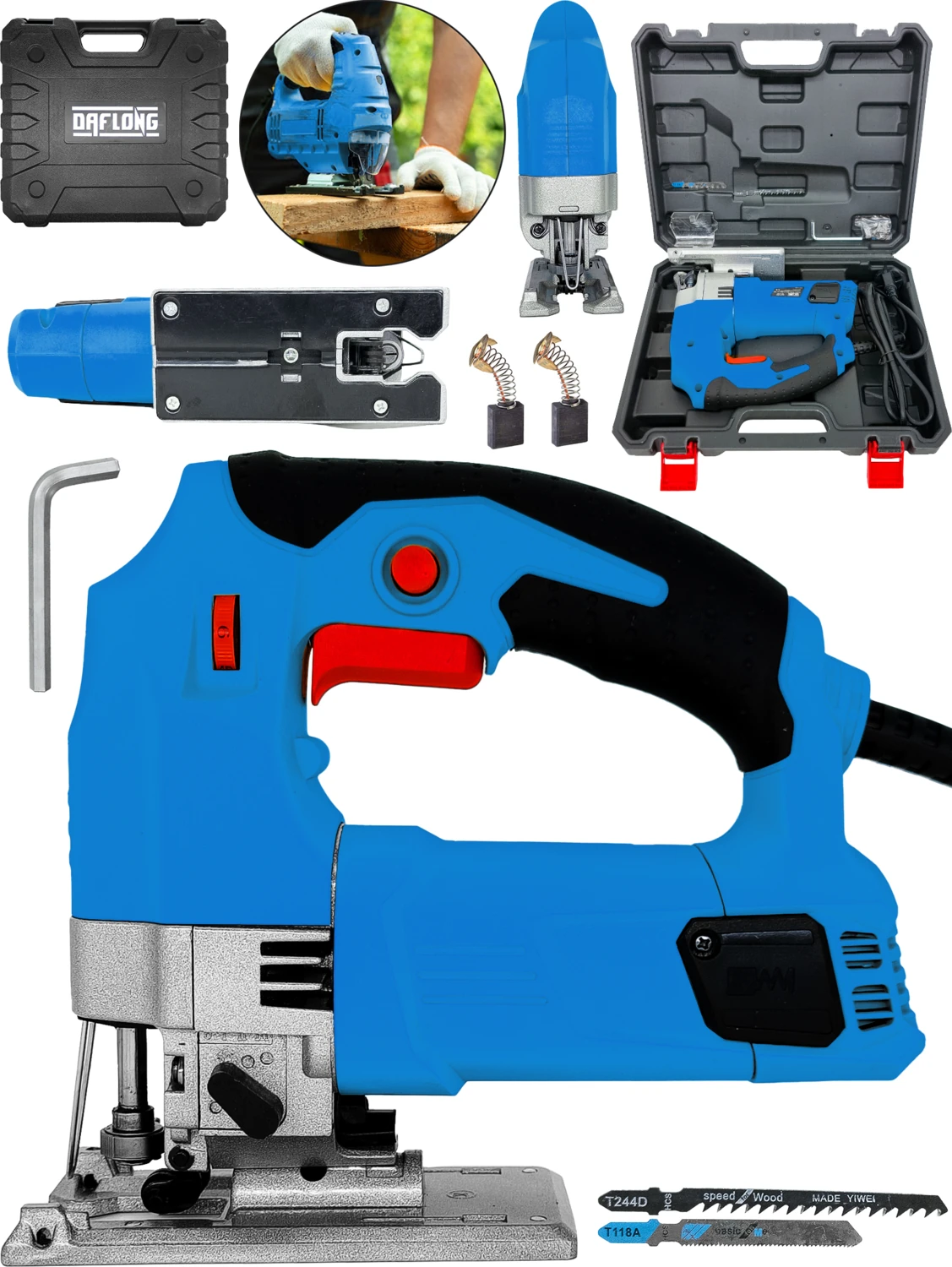 Metal Şanzuman 6 Kademe Devirli Lazerli Otomatik Dekupaj Testere Çantalı -Mavı