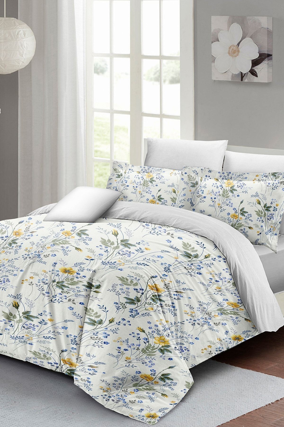 Kıng Sıze Spring Floral Luxury Çift Kişilik Pamuk Saten Nevresim Takımı 220x240cm