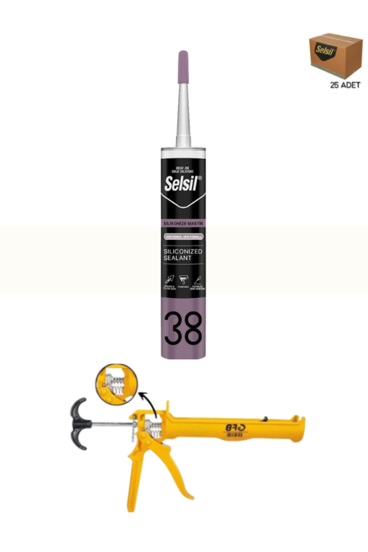 Silikonize Beyaz Mastik 500 Gr. 25 Adet + Gfb Alüminyum Silikon Tabancası