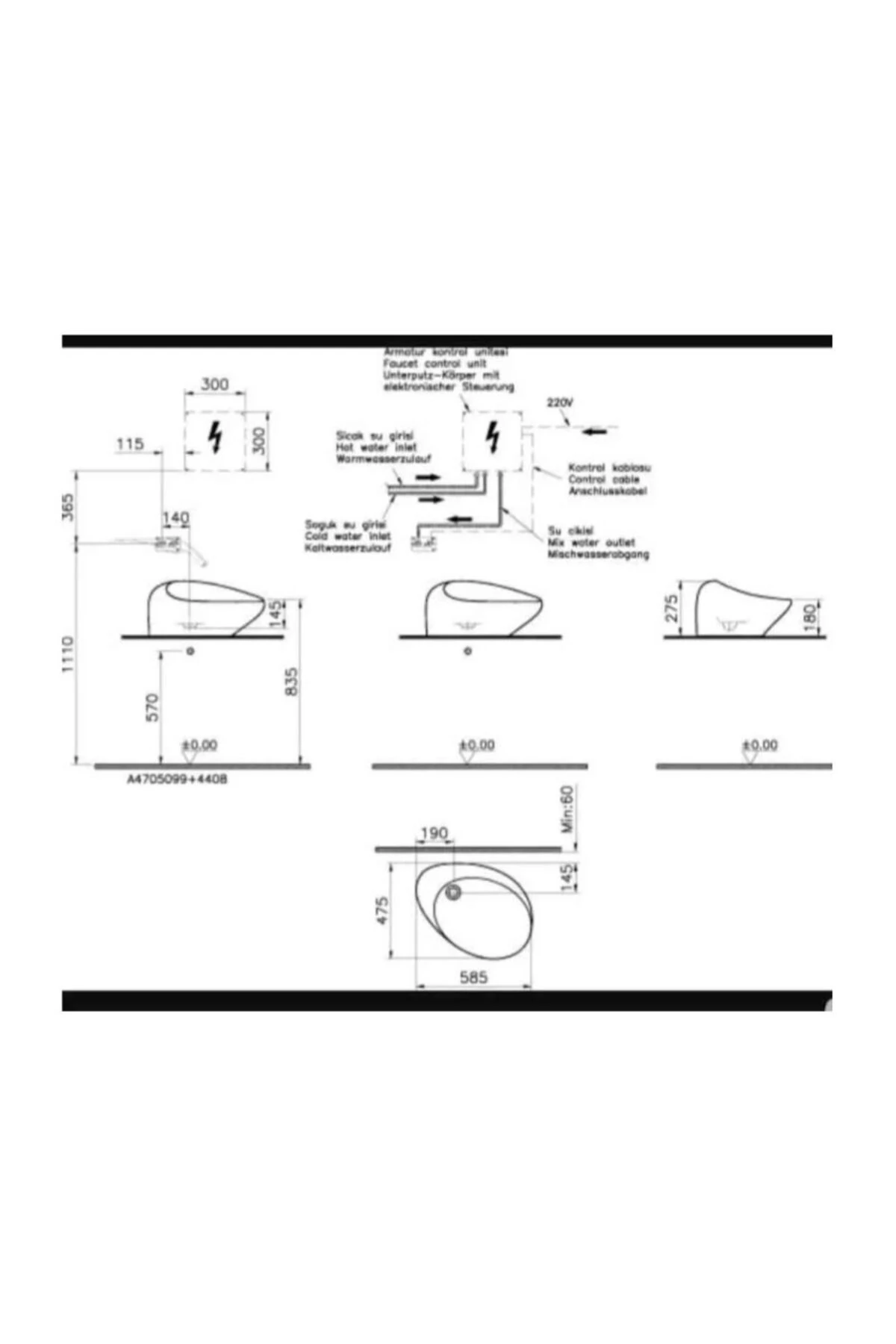 Freedom Lavabo 59 cm - tezgah üstü ( Duvardan & Tezgaha Monte Yüksek batarya önerilir )