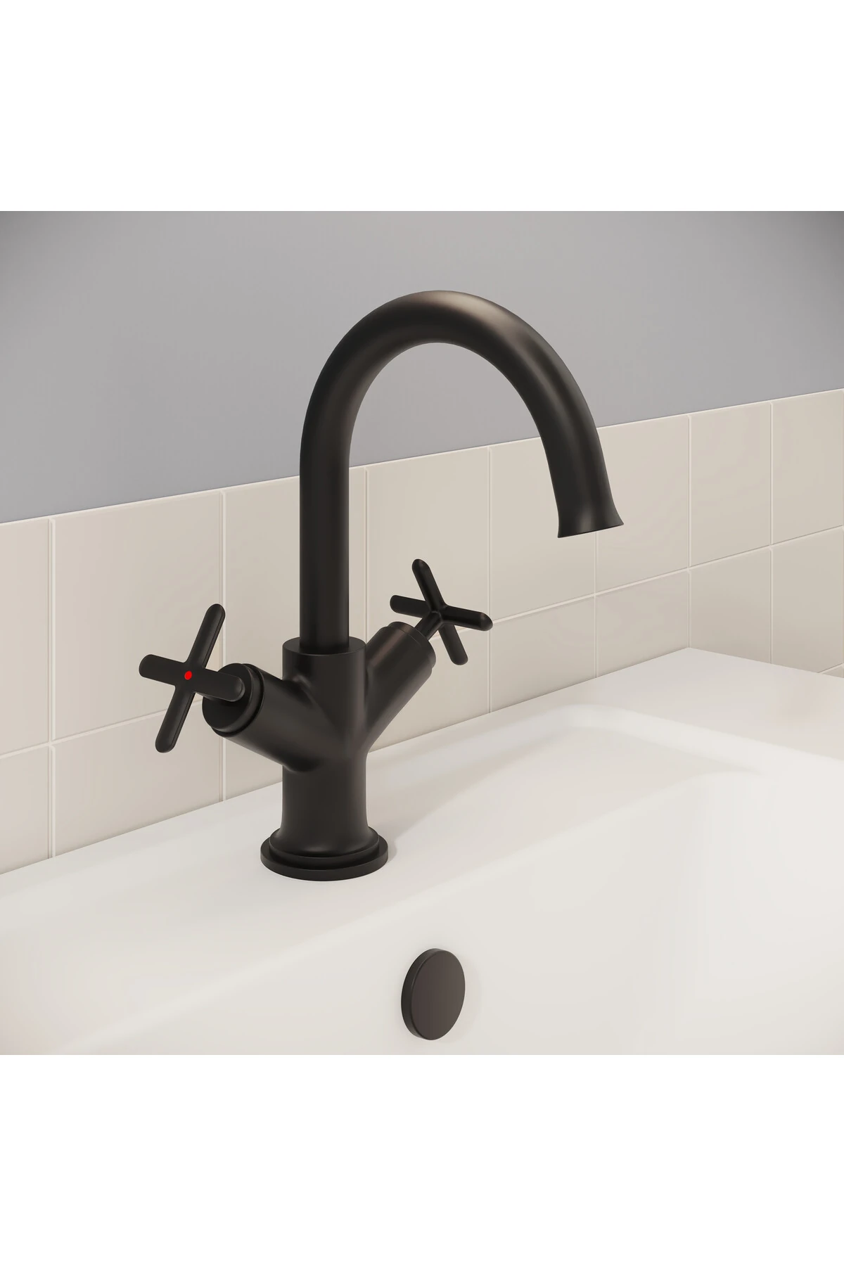 Origin Classic A4288436 Lavabo Bataryası, Çift Kumandalı, Mat Siyah