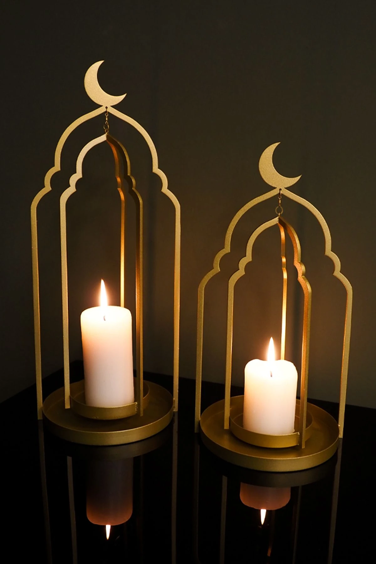 Metal 2'li Islami Mumluk Seti - Altın Renk Ramazan Süsleri - Islami Ev Dekorasyon - Wamh145