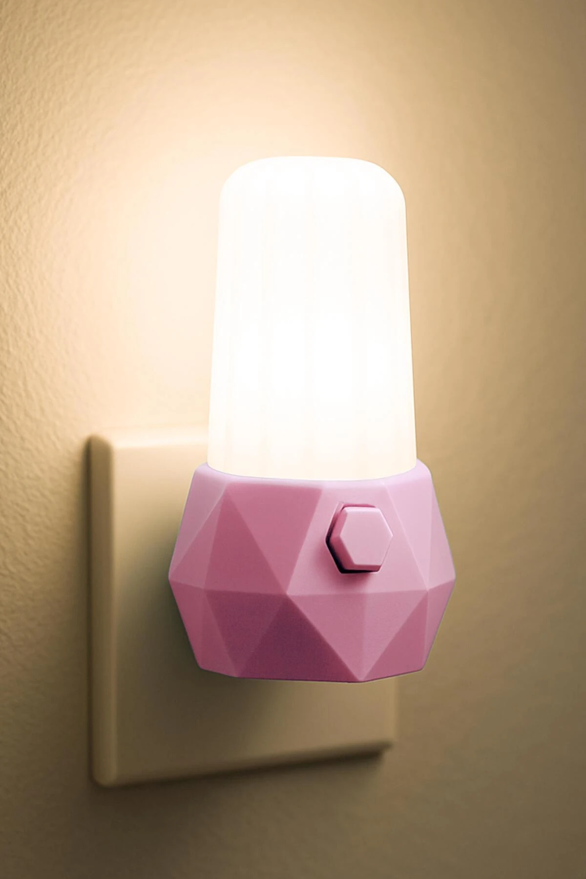 Gece Lambası Prizma Tip 2 MOD Sarı-Beyaz Işık Tuşlu Koridor Hol Işığı Uyuma Işığı Pembe GC07