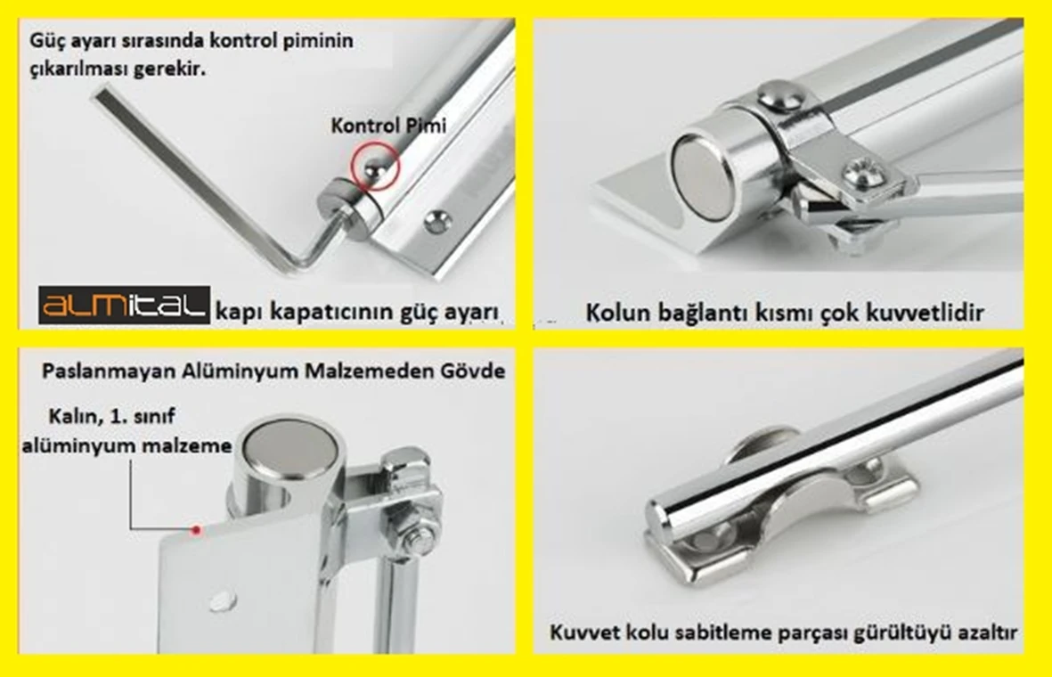 SERVO Krom, otomatik kapı kapatıcı (kapı itme yayı, bahçe kapısı, oda kapısı, daire kapısı kapatıcı)