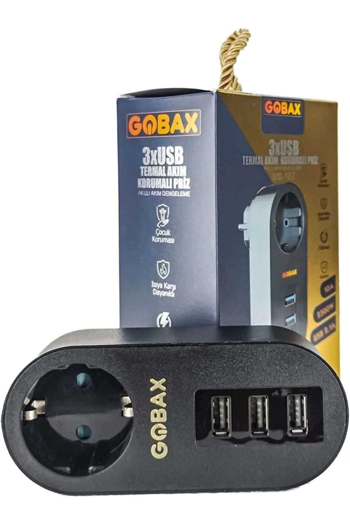 Gobax Termal Akım Korumalı Akıllı Priz 3xusb Li, Çocuk Korumalı, Led Işıklı, Yüksek Isıya Dayanıklı