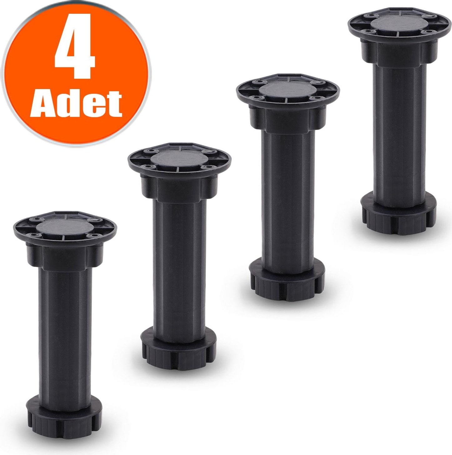 Ayarlanabilir Dolap Mobilya Ünite Mutfak Tezgah Yükseltme Ayağı 12 Cm Siyah Denge Ayakları (4 Adet)