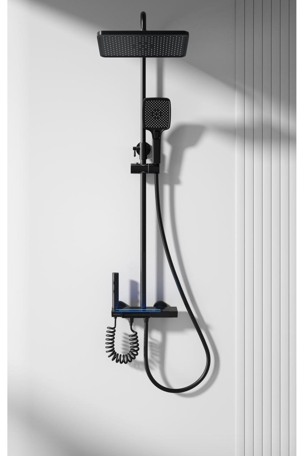 SİYAH DIJITAL EKRAN  PİYANO FONKSİYONEL AKILLI DUŞ SİSTEM BANYO BATARYA ROBOT YAĞMURLAM AMBİYANS LED